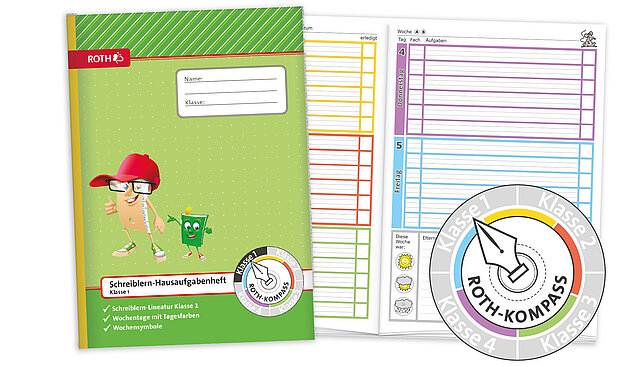 Hausaufgabenheft für Schreiblerner mit Klassenstufen-Kompass
