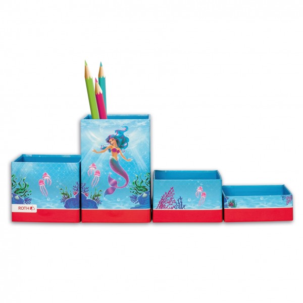 Stifteköcher Set mit 4 faltbaren Boxen, Meerjungfrau