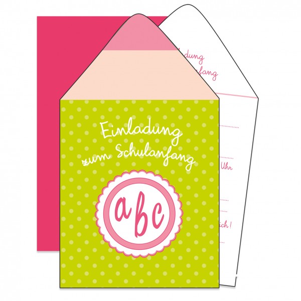 Schulanfangs-Serie Hurra, 1. Klasse! Einladungskarte Stift pink