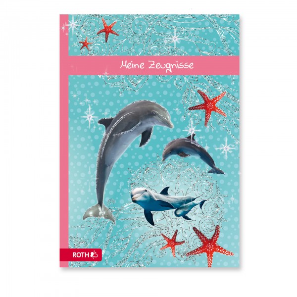 Zeugnismappe Delfin Seesterne mit Glitter