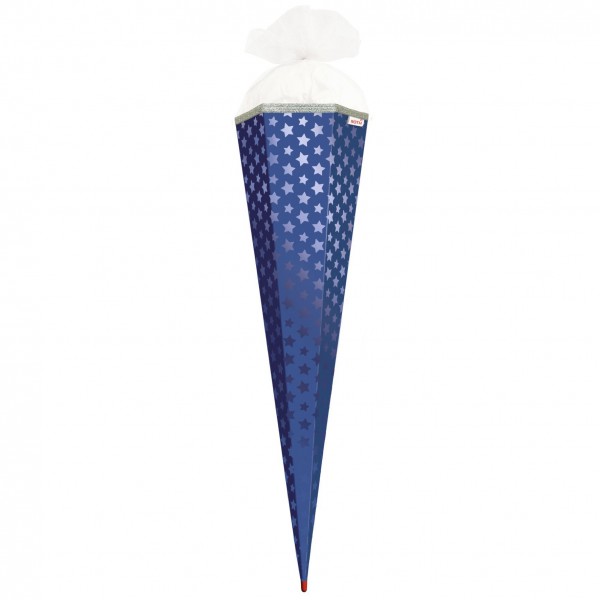 Basteltüte, Ultramarinblau - Sterne, 85 cm, eckig, Rot(h)-Spitze, Tüllverschluss, Folie