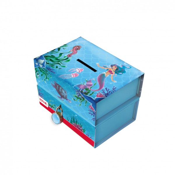 Spardose mit 2 getrennten Boxen, mit Magnet und Vorhängeschloss, Meerjungfrau
