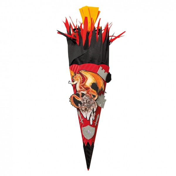 Schultüten-Bastelset mit Moosgummiteilen, Feuerdrache - Bastelset, 68 cm, eckig, Rot(h)-Spitze, Krep