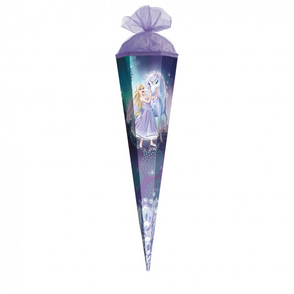Schultüte Königin im Eis 50 cm Tüllverschluss lila